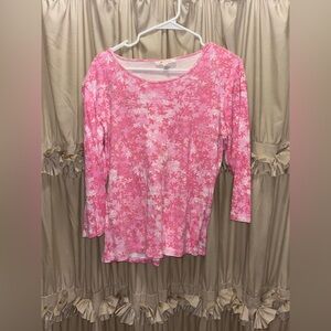 Alfred Dunner Pink Floral Long Sleeve Top